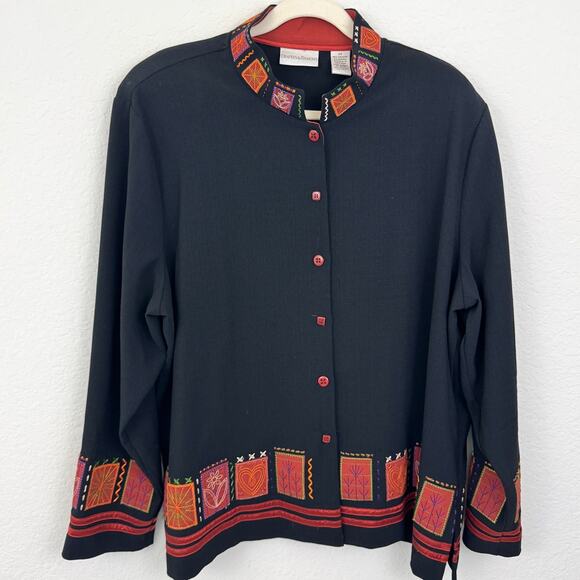 Draper & Damons Womens Vintage Blazer Blouse Size 2X Embroidered Boho Black - Picture 1 of 8